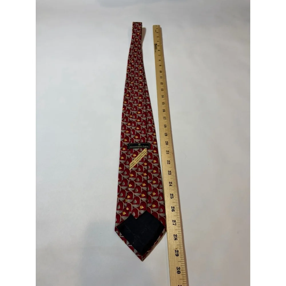 Ermenegildo Zegna Silk Tie Red Geometric Italy Luxury Designer Classic